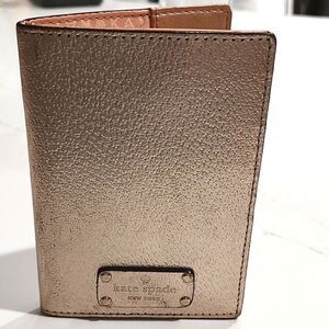 Kate Spade Metallic Rose Gold Leather Passport Holder Card Wallet